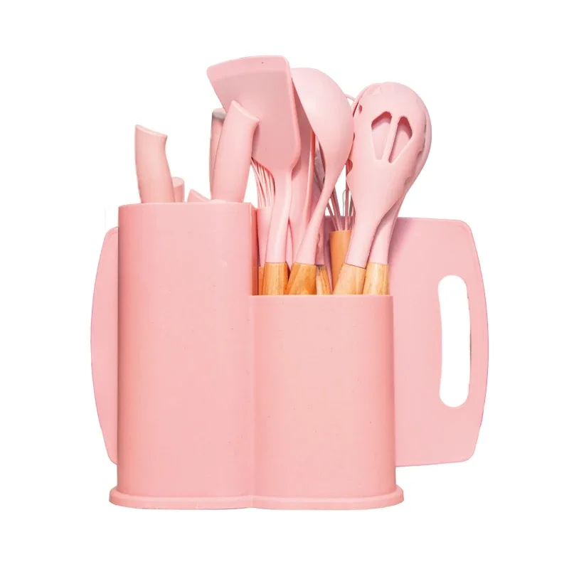 Set de utensilios de cocina de silicona y madera, 19 u